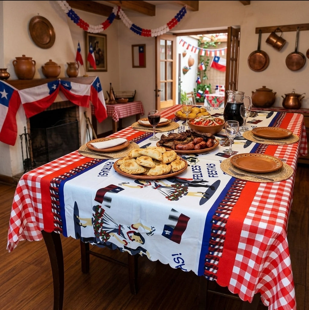 "Kit Oficial de Fiestas Patrias" (MANTEL+6 FUNDAS SILLA).