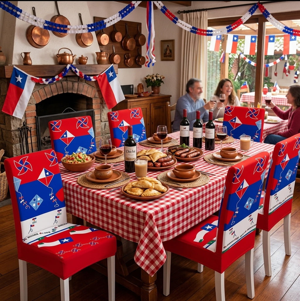 "Kit Oficial de Fiestas Patrias" (MANTEL+6 FUNDAS SILLA).